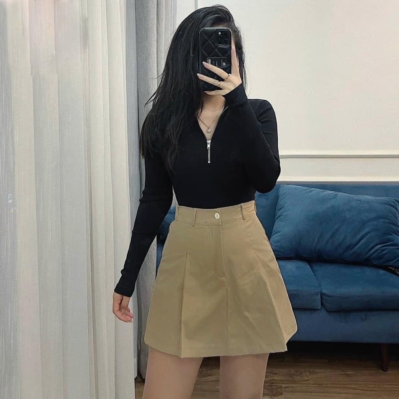 Chân váy chân váy chữ a cạp cao xếp ly có chun sau chất kaki cao cấp công sở-mã 158