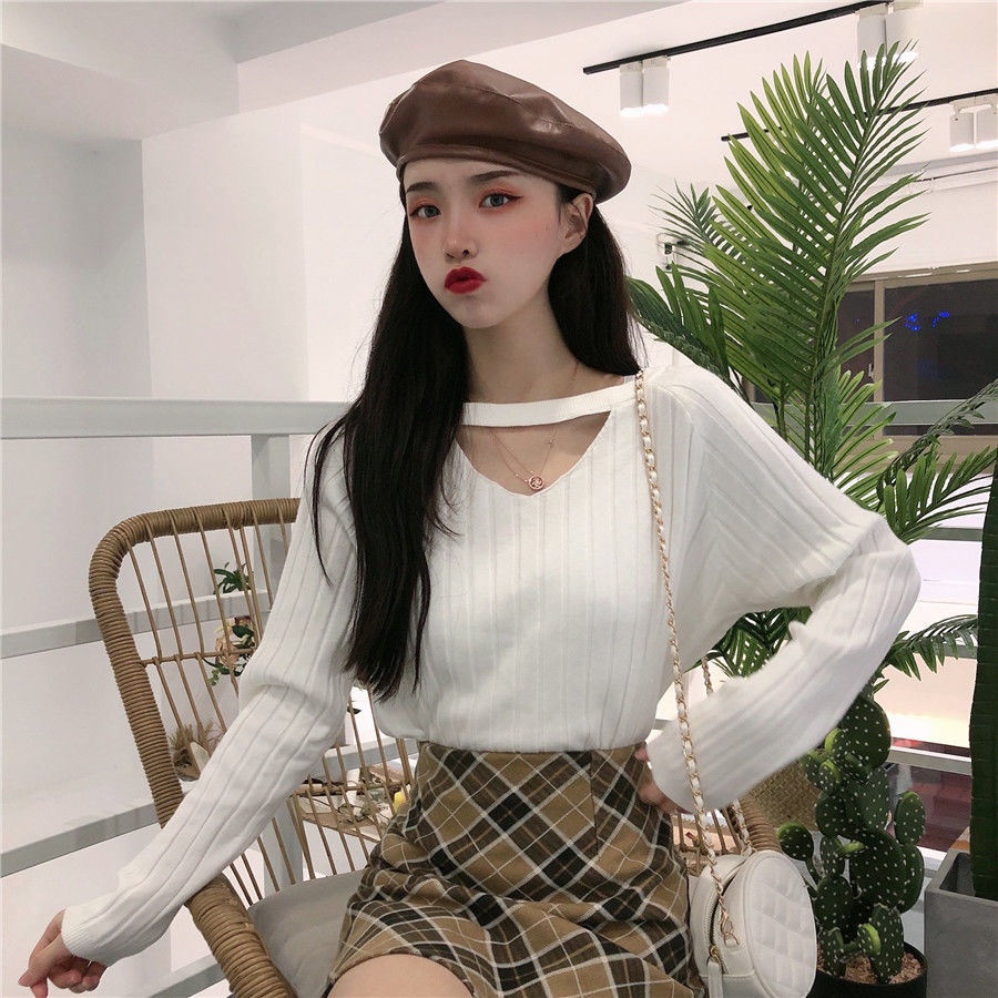 COZOK Áo Sweater dài tay cổ chữ V thời trang xinh xắn