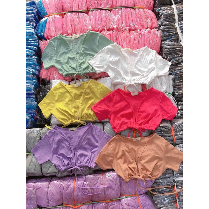 áo croptop phối dây buộc eo cổ v hở ngực sexy