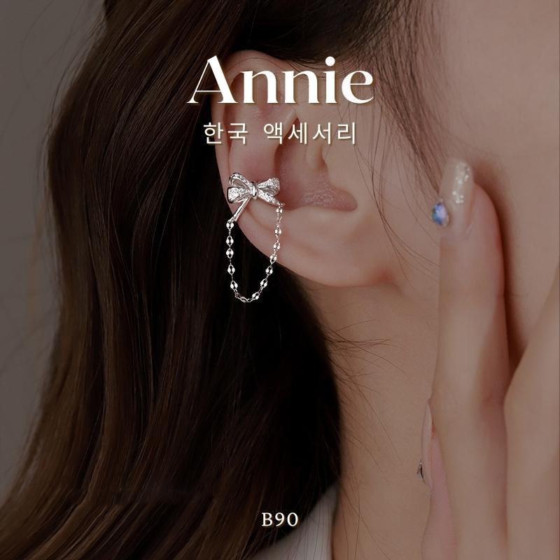 Bông tai kẹp vành nơ đính đá dành cho nữ phong cách cá tính đeo 1 bên Annie B90 (1 chiếc)