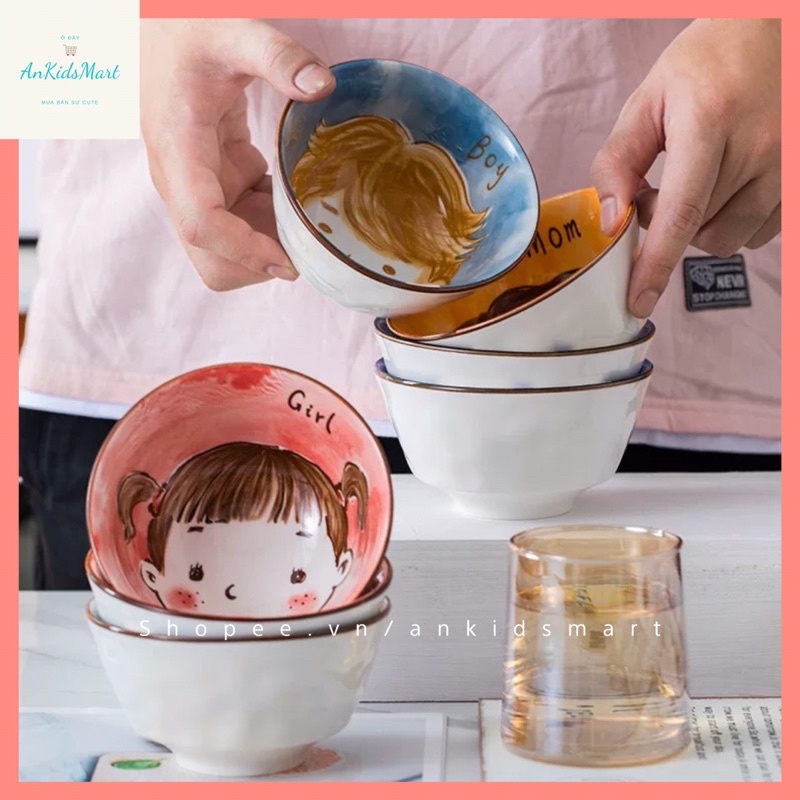 Bát gốm ăn cơm Dad/ Mom/ Boy/ Girl độc đáo, dễ thương