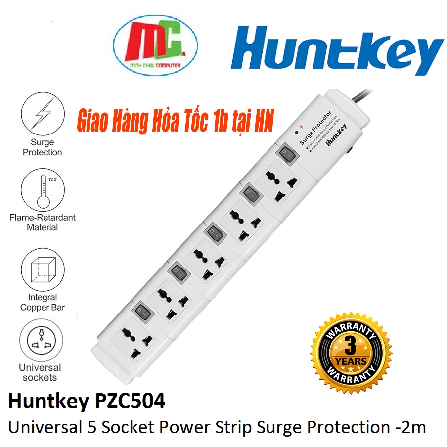 Ổ Cắm Điện Đa Năng Chống Sét Huntkey PZC504 - Hàng Chính Hãng