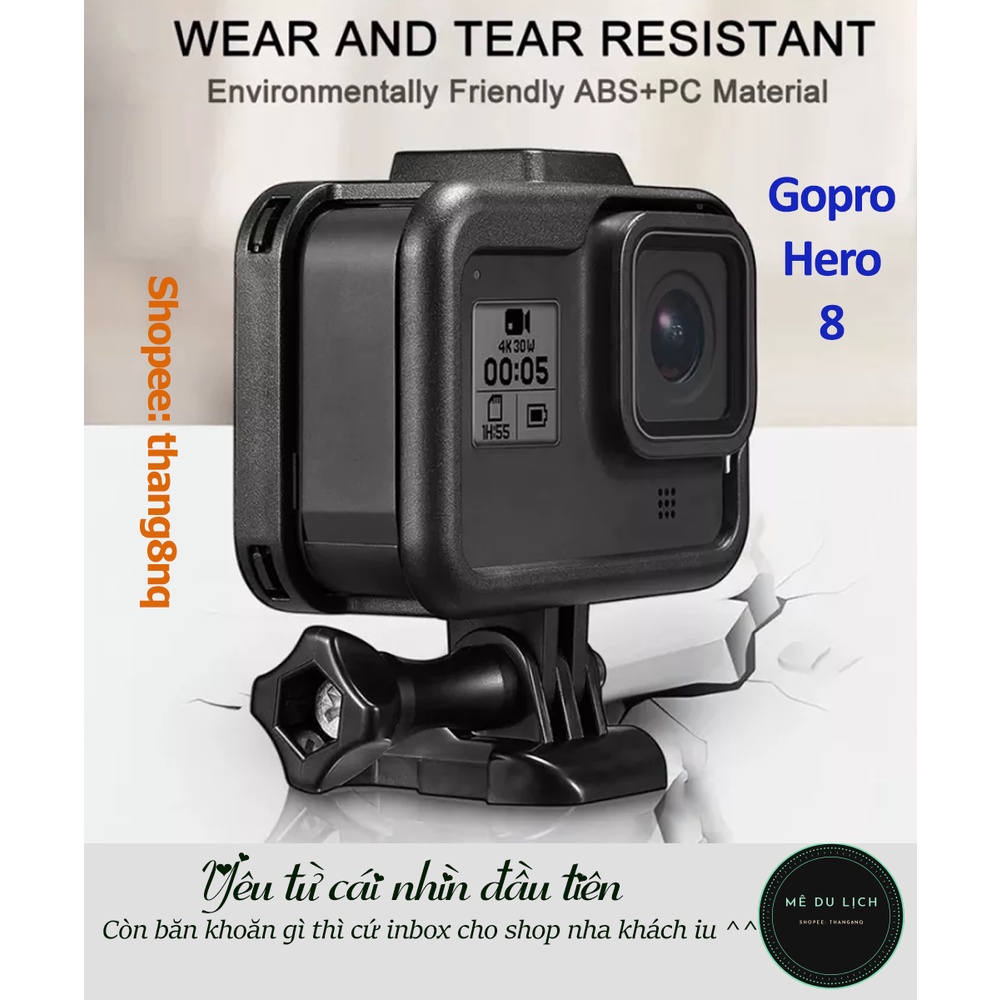 Khung nhựa ABS cho Gopro 8 quay vlog | gắn đèn led, cắm sạc trực tiếp