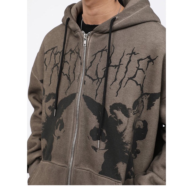 Áo Khoác Hoodie Zip Nỉ Hoạ Tiết Y2K Thời Trang