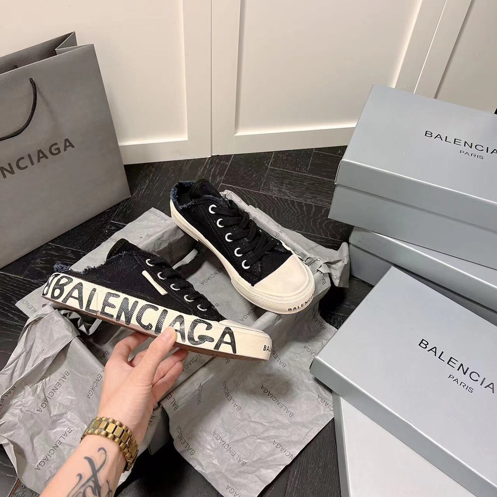 Giày Balenciag 3D Phiên Bản 35-42 Cổ Thấp Màu Đen Thời Trang Cho Nam Và Nữ