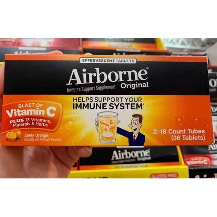 Viên sủi C Airborne Origial Immune Support Vitamin C 1000mg Mỹ