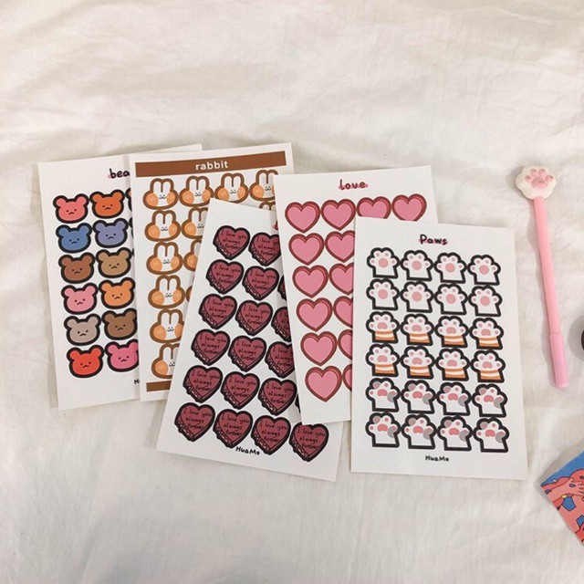 Sticker Trang Trí Hình Gấu/Thỏ/Chân Mèo/Trái tim Đáng Yêu Cute Phong Cách Hàn Quốc