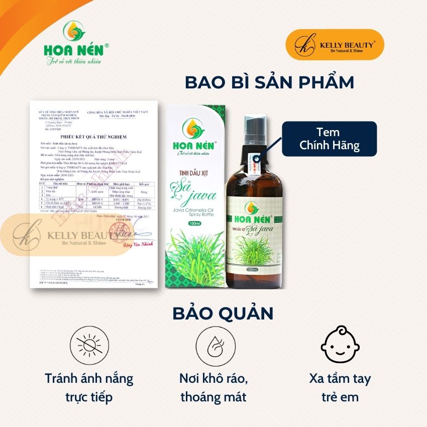 Tinh Dầu Sả Java HOA NÉN 100ml - Khử Mùi; Đuổi Muỗi, Côn Trùng, Thanh Lọc Không Khí, Hương Thơm Thư Giãn | Kelly Beauty