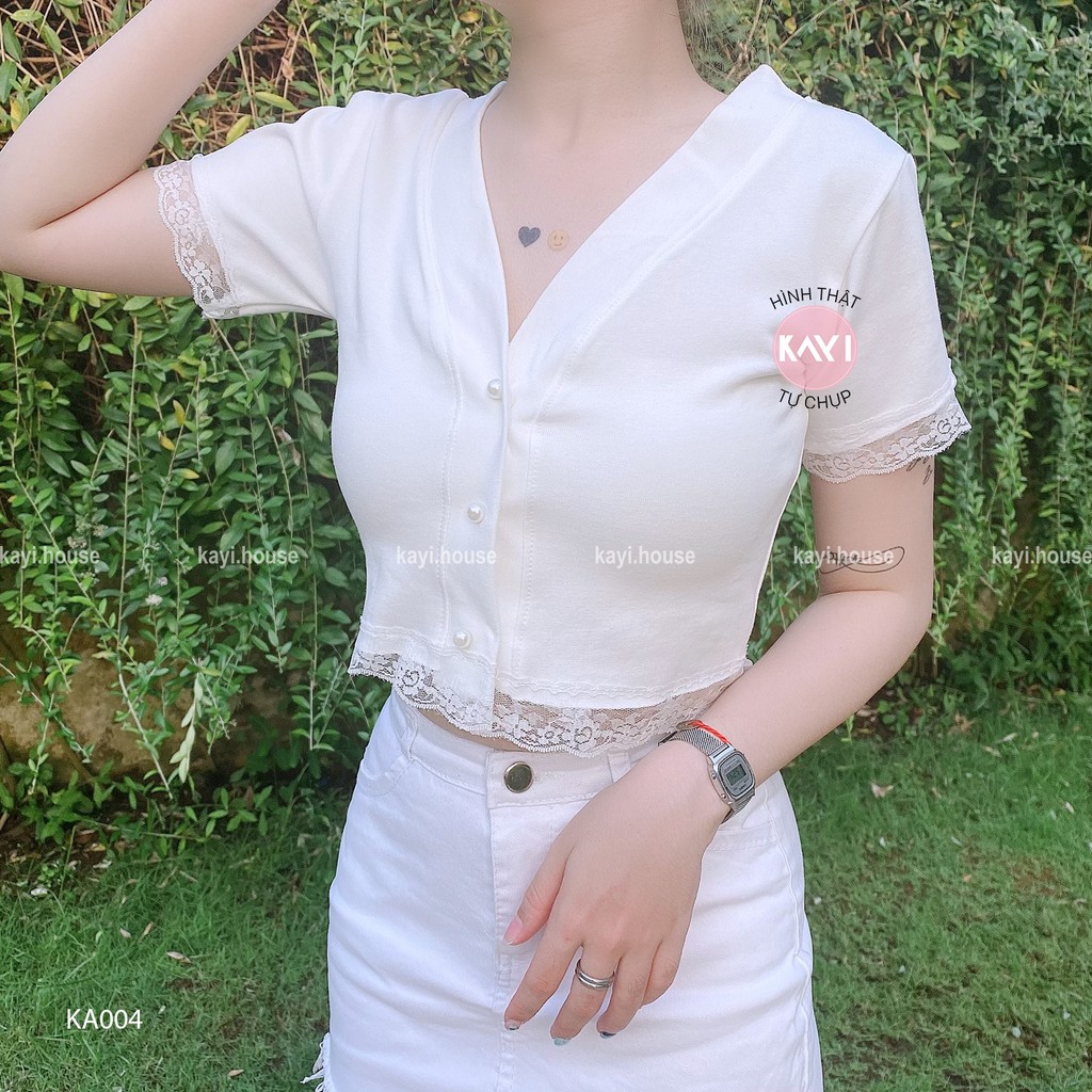 Áo croptop viền ren tay ngắn - ảnh thật - A004 | WebRaoVat - webraovat.net.vn