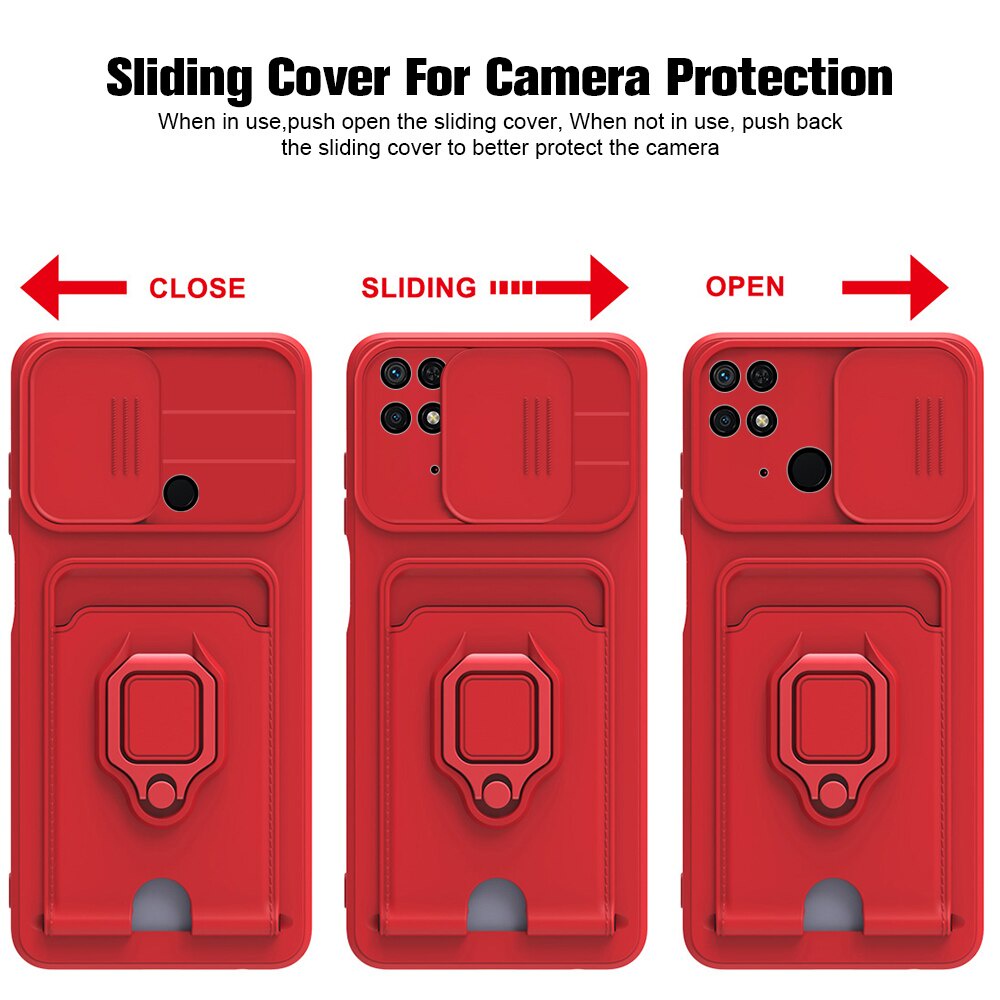 For Xiaomi Redmi 10C 6.71'' Slide Camera Lens Silicone Case For Xiaomi Redmi Redmi 10 C 10C 10C Card Slot Magnet Stand Covers
