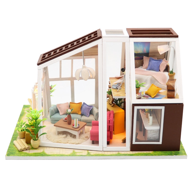 đồ chơi  handmade  lắp gáp mô hình trang trí 3D  ngôi nhà The Aurora Hut mini thu nhỏ   M902 có đèn