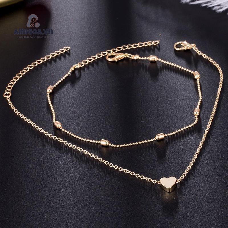 Lắc Chân Hai Lớp Hình Trái Tim Thời Trang Cho Nữ