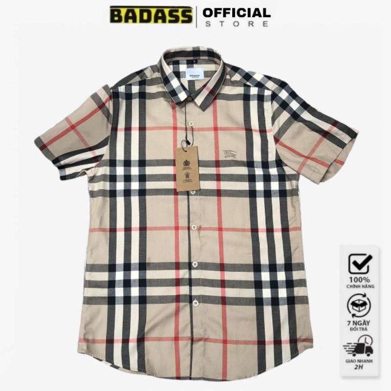 Sơ mi nam ngắn tay BBR chất cotton dày dặn thấm hút mồ hôi họa tiết kẻ nhỏ màu be
