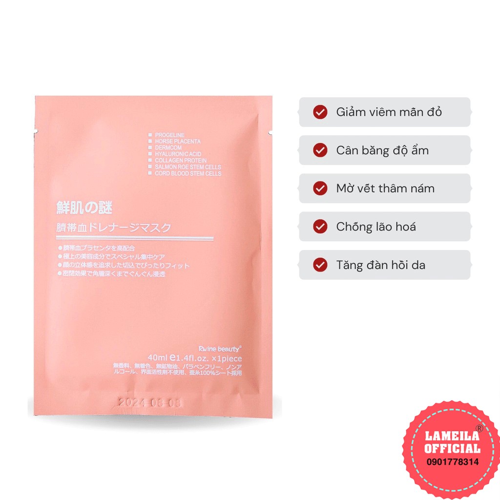 Mặt nạ nhau thai cừu tế bao gốc Nhật Bản Rwine Beauty Steam Cell Placenta Mask P0113