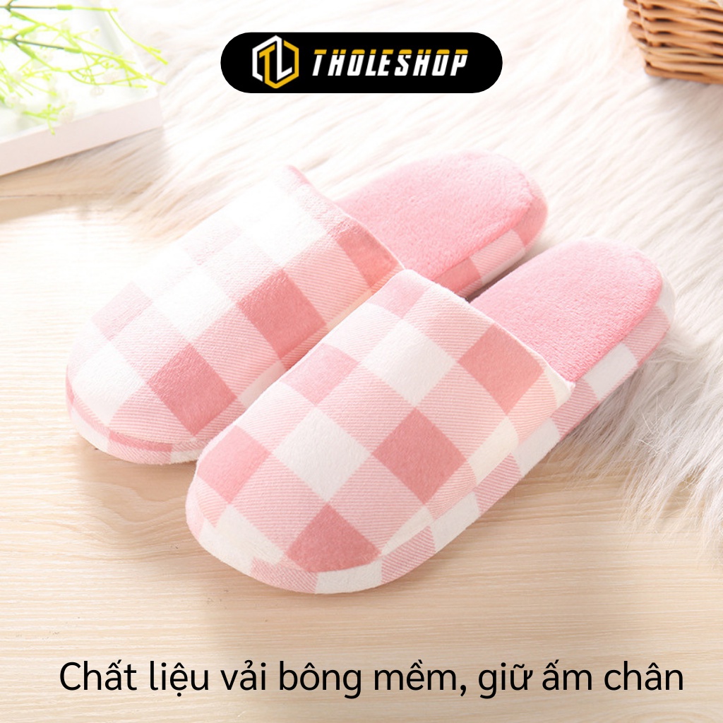 Dép Đi Trong Nhà - Dép Bông Nam Nữ Caro Đi Trong Nhà Chống Trượt, Giữ Ấm Chân 8478