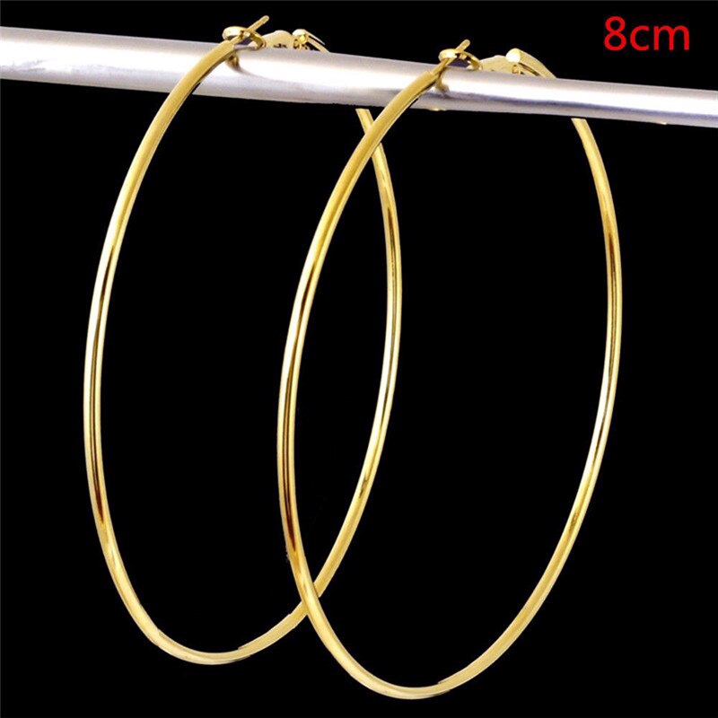 Bông tai Kim loại Màu Vàng Bạc Hình Vòng Tròn Lớn Cho Phụ nữ 8 cm / 10 cm