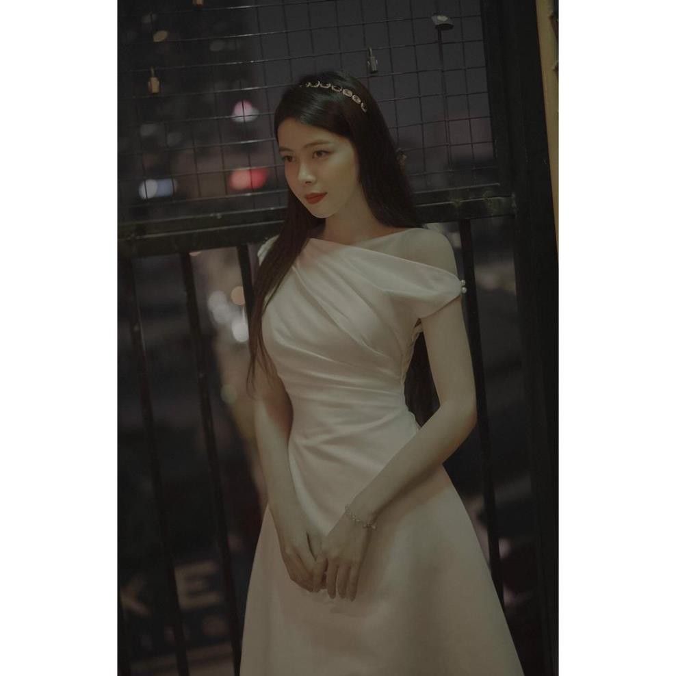 Váy đi tiệc dáng xòe lệch vai dáng dài cao cấp Vuci Dress | BigBuy360 - bigbuy360.vn