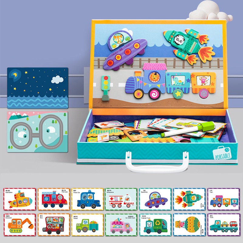 Bộ Xếp Hình Nam Châm Các Phương Tiện Giao Thông - Hãng Wisdom Cool Fort