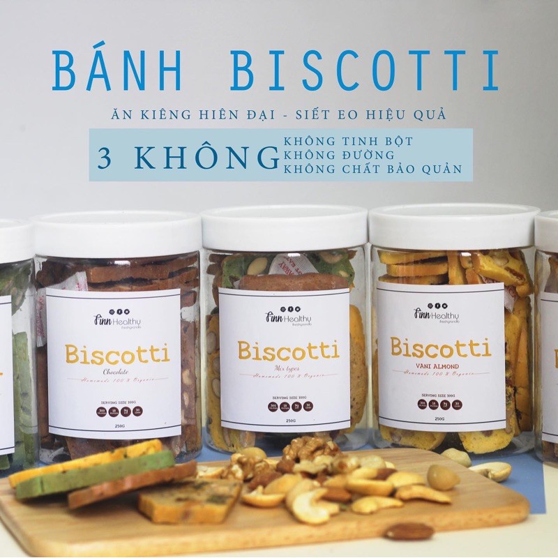 Bánh BISCOTTI Nguyên Cám 100% Bánh Ngũ Cốc Nướng Ăn Kiêng Không Đường by Finnhealthy 250g