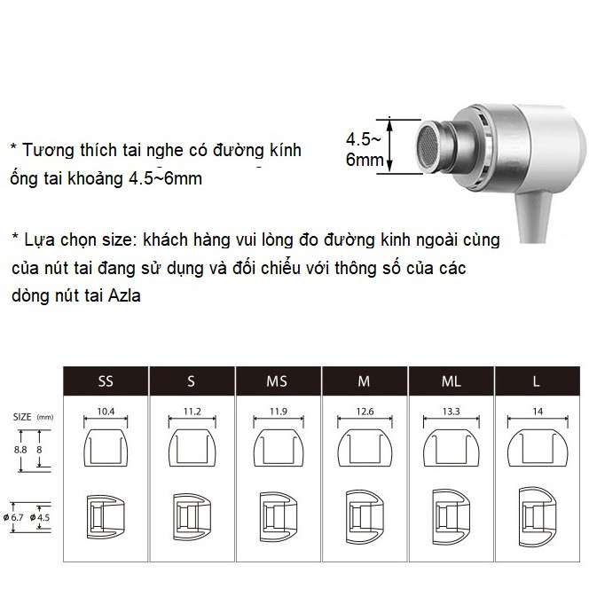 Núm tai nghe silicone Azla SednaEarfit Short và SednaEarfitLight Short tip cho tai nghe nhét tai in-ear