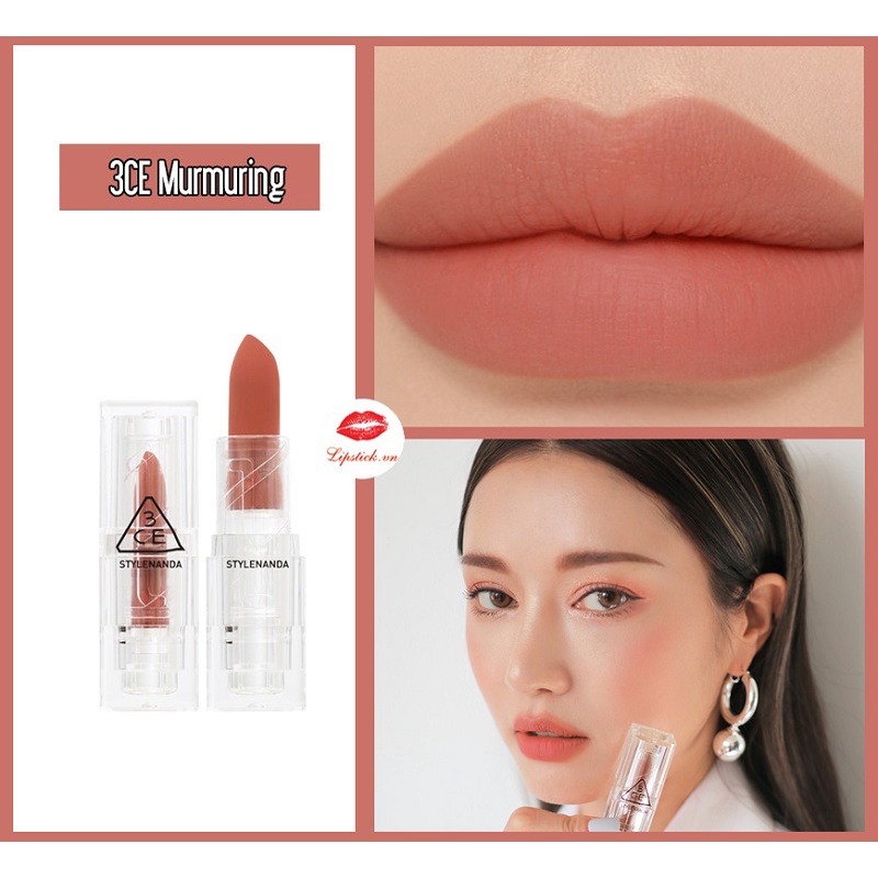 Son Thỏi Lì 3CE Soft Matte Lipstick Vỏ Trong Suốt Cho Làn Môi Mịn Màng Ẩm Mượt