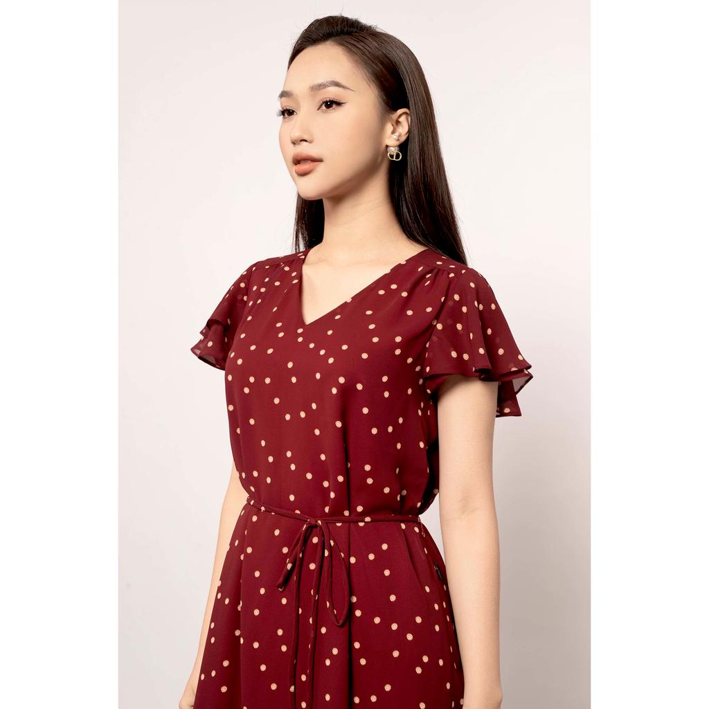 Đầm dáng xòe, cổ V, tay cánh tiên, họa tiết chấm bi MMOutfit M-DA071121368