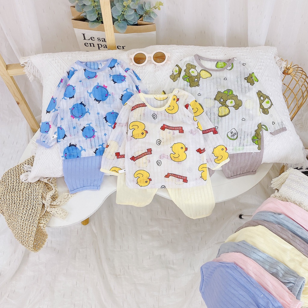 COMBO 5 BỘ COTTON GIẤY DÀI TAY TAY CÀI VAI MÙA HÈ CHO BÉ NHIỀU HÌNH NGỘ NGHĨNH