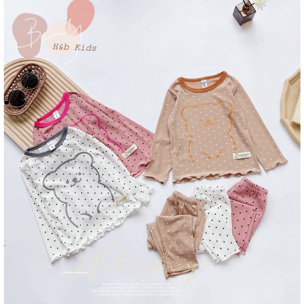 Bộ Dài Tay Cho Bé Hình Gấu Béo Chất Gân Tăm Co Giãn Mềm Mịn Cho Bé Trai Bé Gái Đủ Size