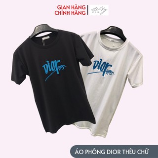 Áo Phông Thêu Chữ Nổi D.IOR Tay Ngắn Cổ Tròn Chất 100% Cotton Dáng Unisex