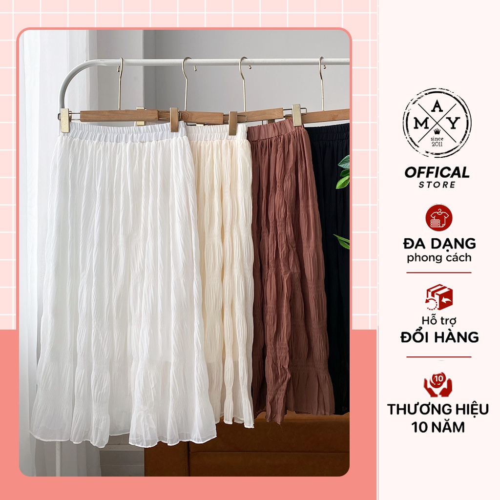 Chân Váy Midi Dài MAY.SINCE2011, Chân Váy Dài Kiểu Dáng Nhăn Cá Tính MBE02-0236