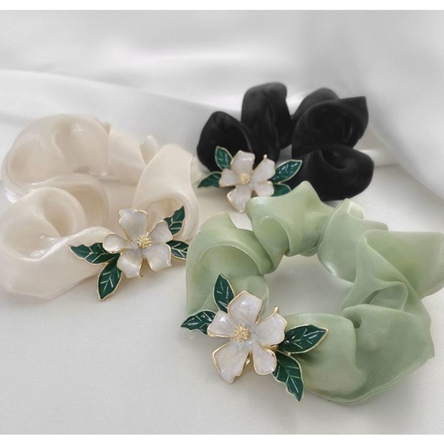 Dây Buộc Tóc In Họa Tiết Hoa Màu Xanh Lá Xinh Xắn Dễ Phối Đồ