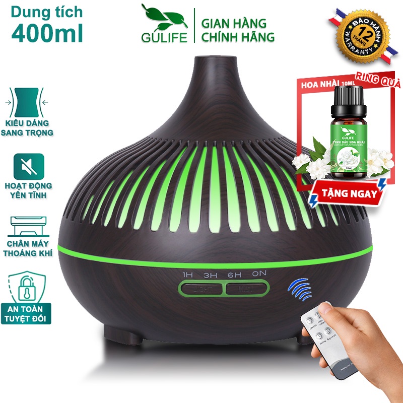 Máy Xông Tinh Dầu Trụ Tròn 400ml GULIFE - MKT23S, Kèm Quà Tặng + Remote, Cân Bằng Độ Ẩm &amp; Làm Thơm Phòng  – BH 12 Tháng