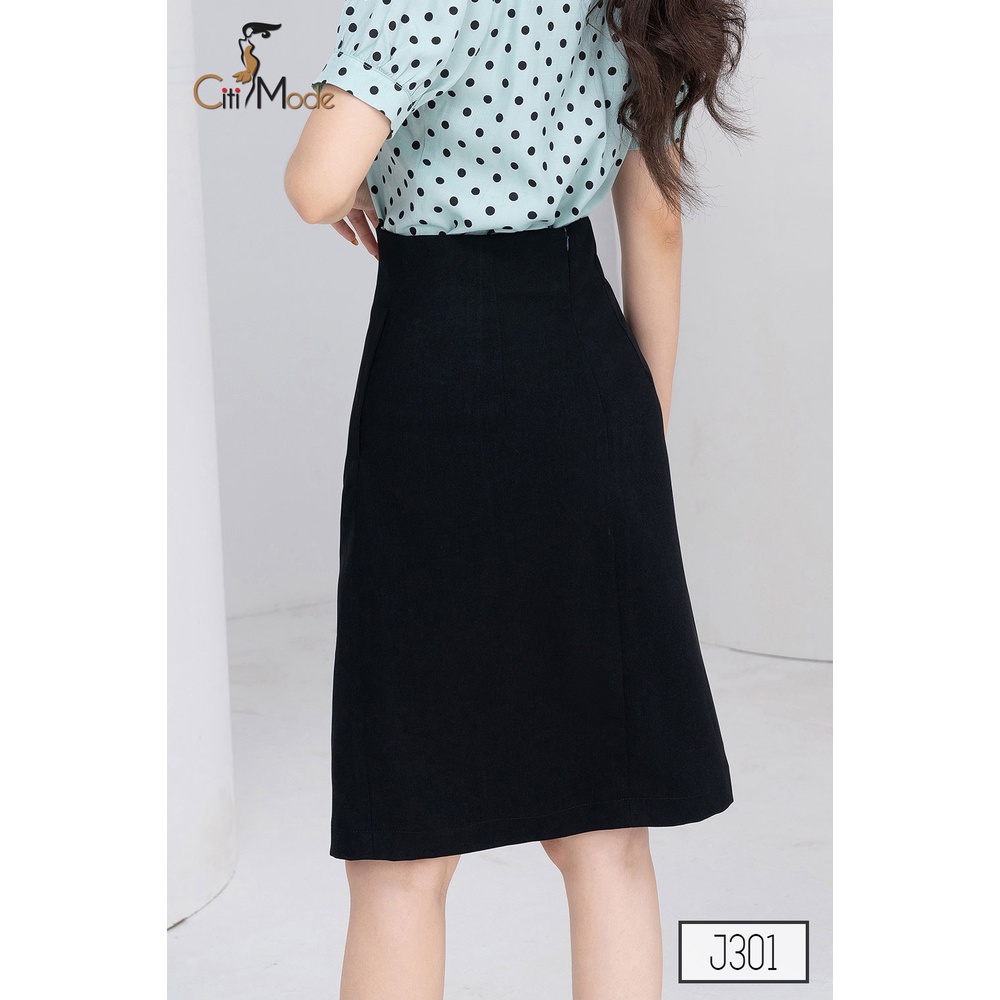 Chân váy A công sở CITI MODE đen vạt trước phối cúc J301