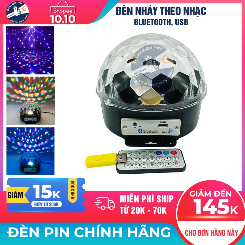 Đèn sân khấu cầu xoay nháy theo nhạc LED 7 màu cảm biến tự động kết nối Bluetooth và USB có điều khiển từ xa