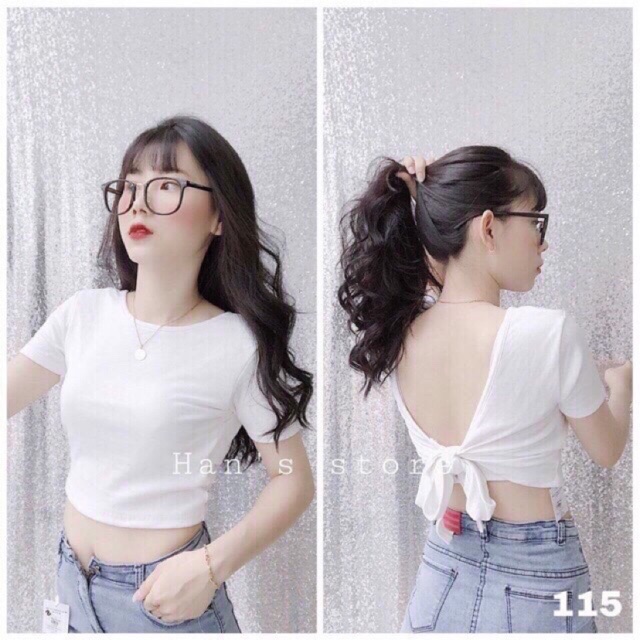 Áo hở lưng cột nơ croptop có mút ngực