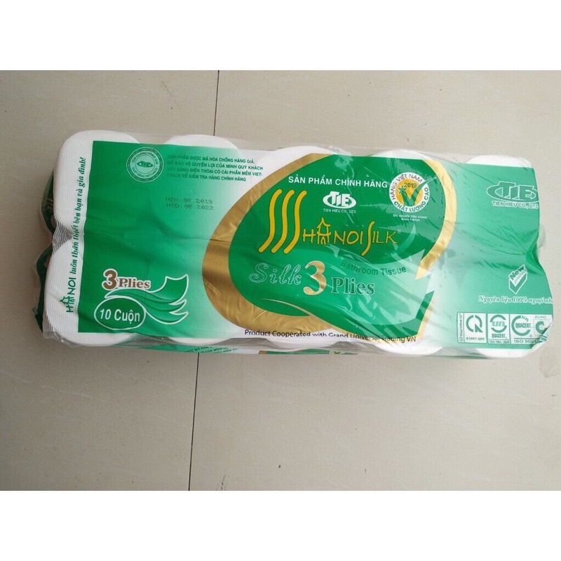 Giấy vệ sinh Hà Nội 3 lớp, bịch 10 cuộn không lõi và có lõi siêu dai siêu mịn