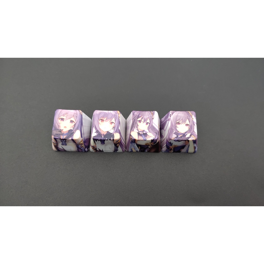 4-Phím / bộ Genshin Impact Keycaps DIY Bàn phím cơ học Anime Hồ sơ OEM PBT Keycap Ganyu Hutao Klee Keqing Morax Ayaka Venti