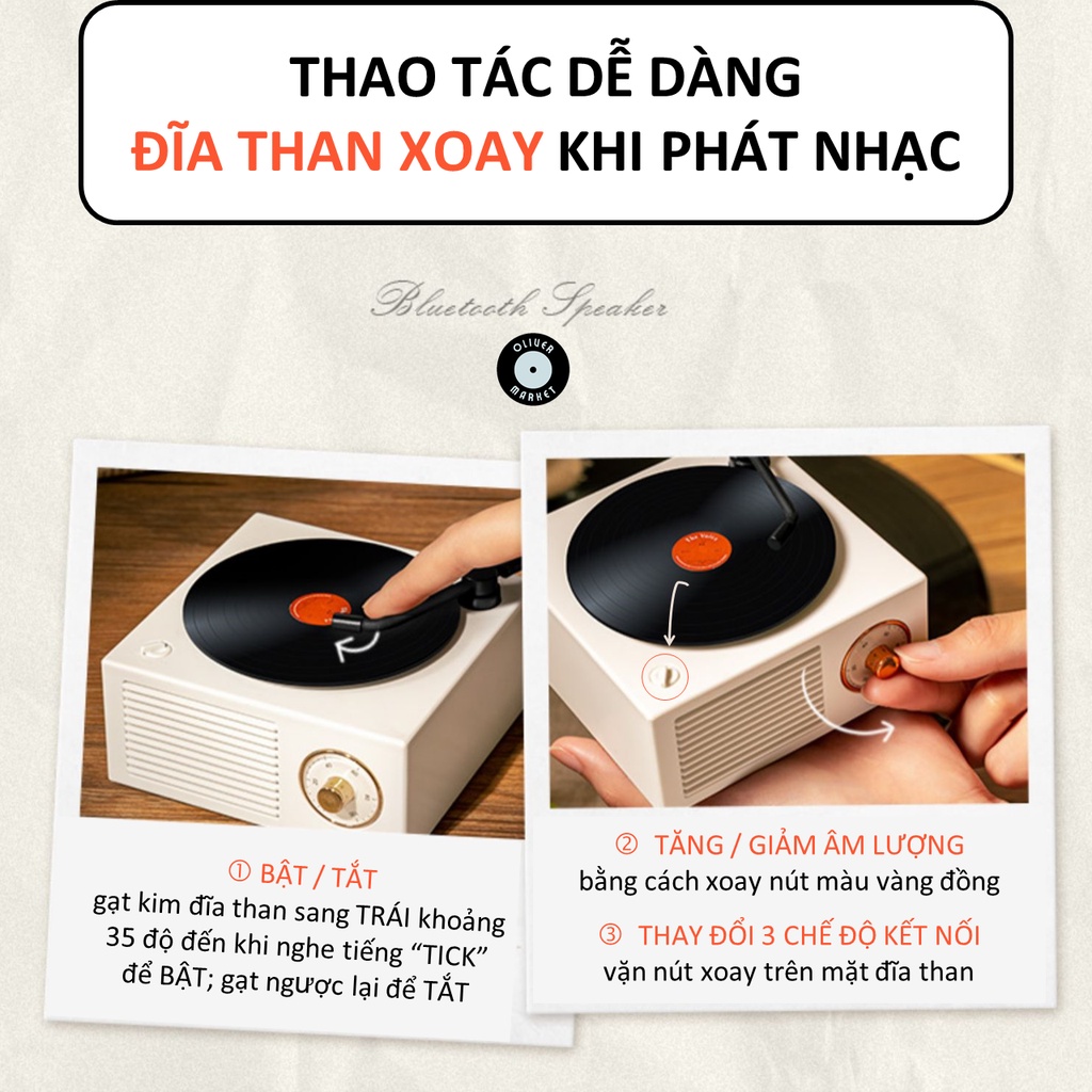 Loa Bluetooth Mini OLIVER X10 Loa Bluetooth Đĩa Than Xoay Vintage Cổ Điển Đồ Decor Phòng Khách Trang Trí Bàn Làm Việc