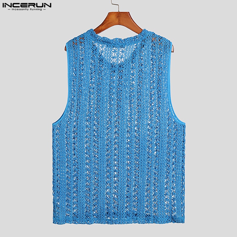 Áo ba lỗ INCERUN màu trơn trong suốt thời trang mùa hè cho nam