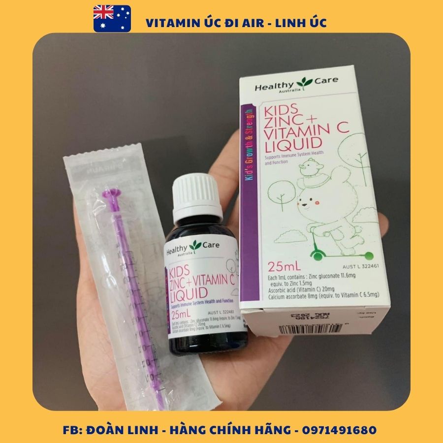 Kẽm Nước Healthy Care Kids Zinc + Vitamin C Liquid 25ml, Hàng Chuẩn Úc