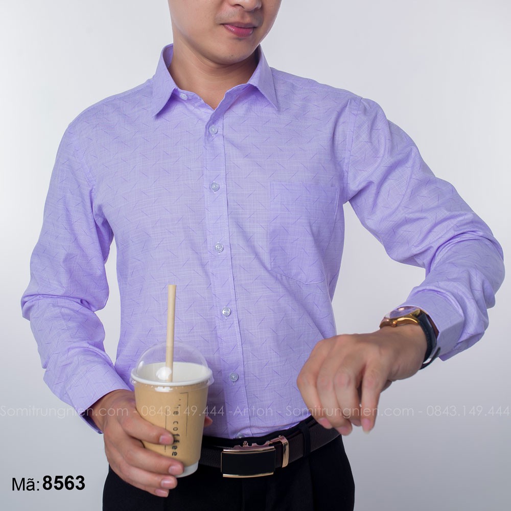 Áo Sơ Mi Nam Anton Công Sở Trung Niên Dài Tay Vải Cotton Họa Tiết In Chìm Màu Tím - 8563 | BigBuy360 - bigbuy360.vn