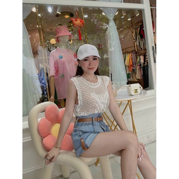 Áo len lỗ tanktop, lỗ to hoạ tiết chữ C ngược