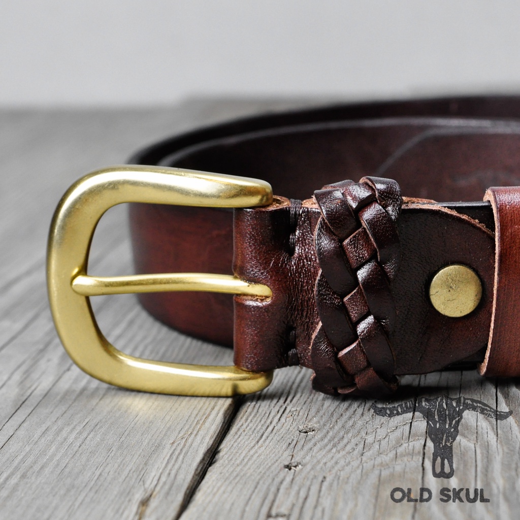 Dây lưng da nam bản 33mm Old Skul DL6339, da bò veg Ý, khóa đồng thau đúc, hoàn thiện tinh xảo