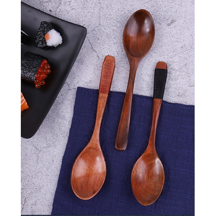 Thìa gỗ, muỗng gỗ cuốn dây phong cách Nhật Bản, phụ kiện decor chụp ảnh thức ăn