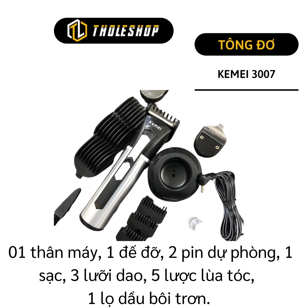 Bộ Tông đơ cắt tóc - Máy cắt tóc tại nhà Kemei 3007 2 lưỡi đồng + 2 pin sạc + 5 lược lùa 2493