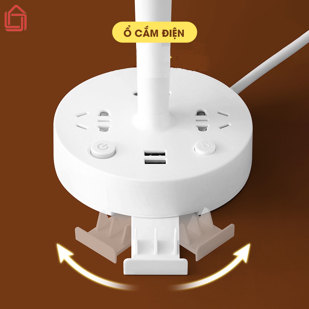 Đèn ngủ để bàn hình nấm, điều chỉnh độ sáng tích hợp ổ cắm điện đa năng có cổng USB tiện lợi