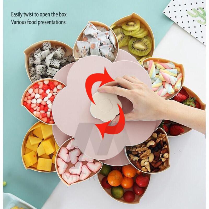 Khay đựng mứt bánh kẹo tự xoay hình cánh hoa độc đáo