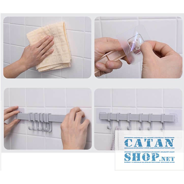 Thanh treo đồ dán tường,tủ quần áo, nhà bếp, có 6 móc chịu lực tiết kiệm diện tích GD263-MTSC-Thanh
