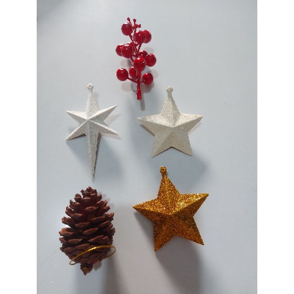 Đồ trang trí cây thông/hang đá Noel Giáng sinh (nơ, người tuyết, thông, ông già noel, tim, hoa trạng nguyên, châu, sao)