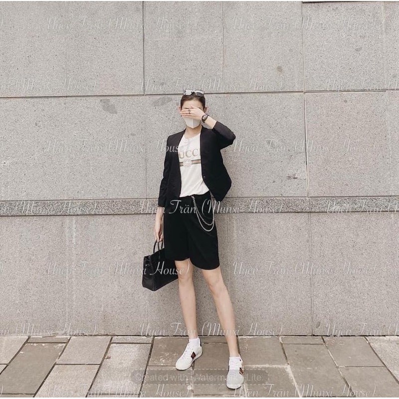 Quần short nữ lưng cao ống rộng CHAT vải tuyết mưa cao cấp Q142